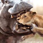 Sé testigo de la feroz batalla entre el rey león y el hipopótamo con asombro