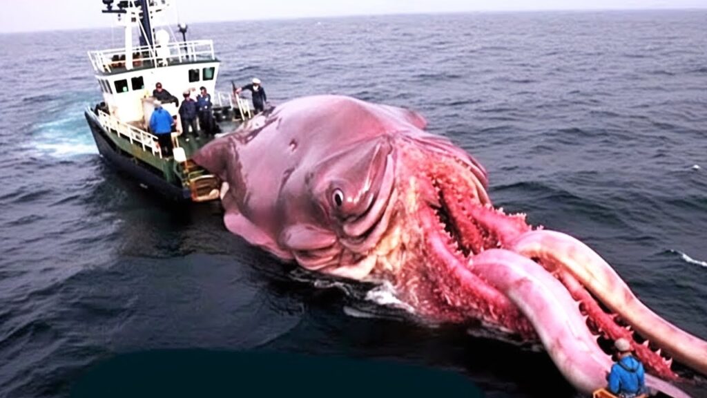 Encuentro increíble: Enorme calamar gigante de 847 libras atrapado accidentalmente en la red de un pescador británico, asombrando a todos